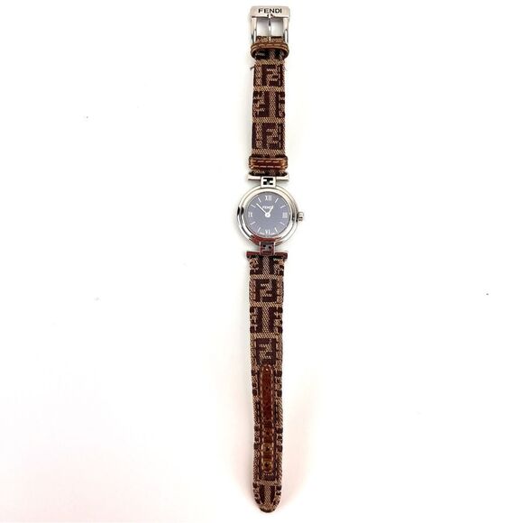 Vintage FENDI Orologi 2700L Brown Silver Circle Quartz Ladies Watch - Picture 2 of 12